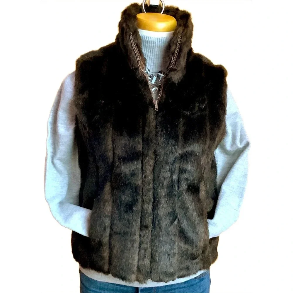 LE CHATEAU Faux Fur Mink Zip Vest Size S - Picture 1 of 15